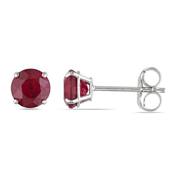 1.38 Carat (ctw) Ruby Solitaire Earrings in 14K White Gold (5mm)